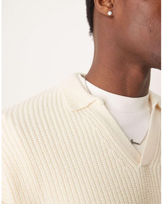 ASOS – gerippter oversize-strickpullover in Natural für Herren