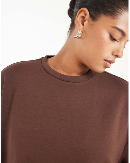 Pieces Plus Brown Pieces Curve Short Sleeve Slouchy Sweat Top Co-Ord