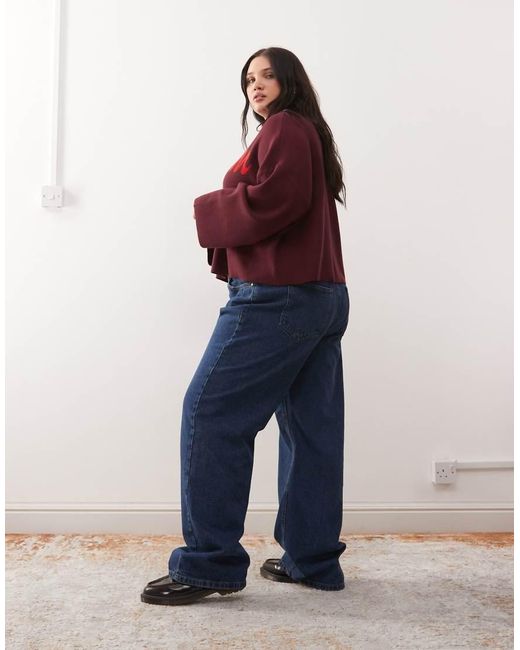 Noisy May Blue Alexa Mid Rise Wide Leg Jeans