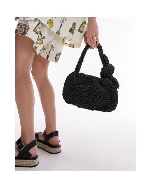 Sandy - sac porté épaule en paille avec anse nouée TOPSHOP en coloris Black
