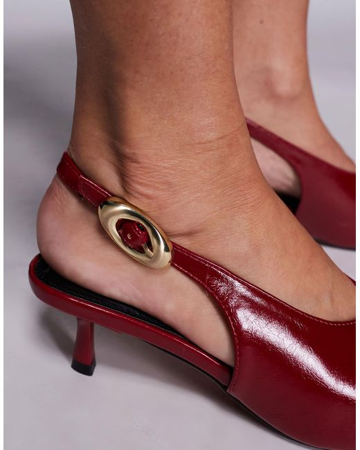 River Island Red Heeled Pumps With Buckle Detailing