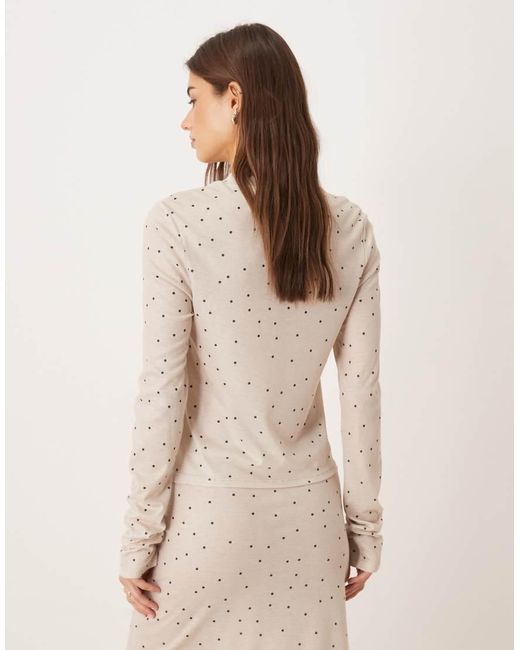 ASOS Natural Honey Slinky Polka Dot Longsleeve Pyjama Top