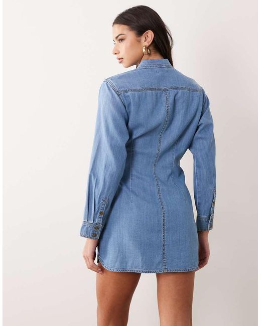 GOOD AMERICAN Blue Wrap Shirt Mini Denim Dress