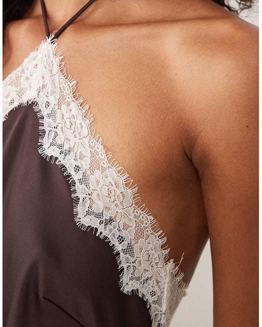 Forever New Brown Halter Neck Maxi Dress With Lace Trim