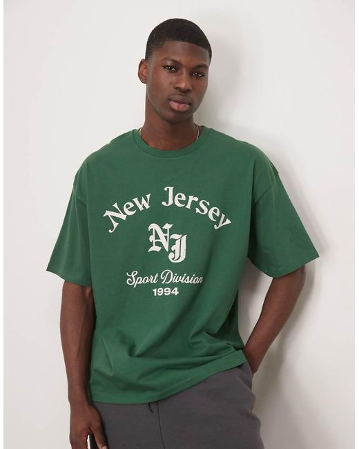 ASOS Green Oversized T-shirt With Front City Graphic for men