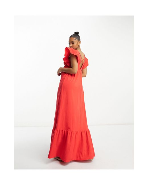 Miss Selfridge Poplin Sleeve Smock Maxi Dress in Red | Lyst Australia