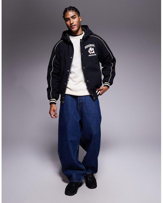 ICECREAM Blue Hooded Lined Worker Jacket for men