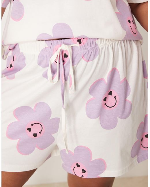 ASOS Pink Asos Design Curve Flower Oversized Tee & Shorts Pajama Set