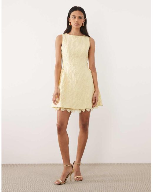 Sister Jane Natural Jacquard Boat Neck Volume Lace Underskirt Mini Dress