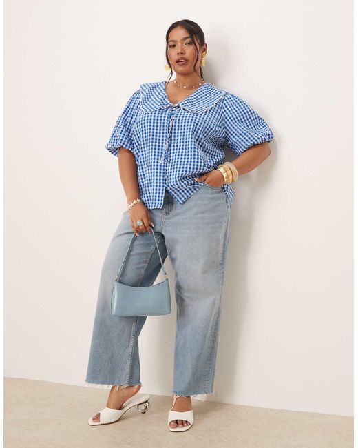 Birdie - top à col et manches bouffantes - vichy bleu Nobody's Child en coloris Blue