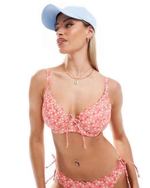 Top De Bikini De Copas Grandes Con Estampado Floral De Peek & Beau de color Pink