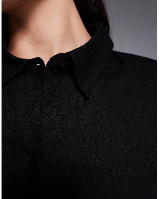 Kaiia Black Exclusive Cotton Rich Structured Shoulder Detailing Cropped Long Sleeve Shirt