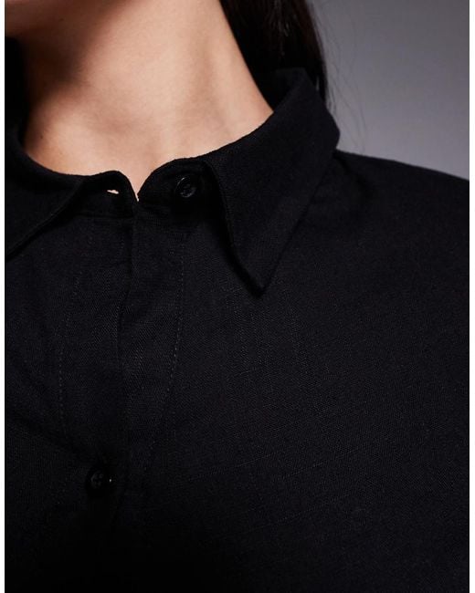 Kaiia Black Exclusive Cotton Rich Structured Shoulder Detailing Cropped Long Sleeve Shirt