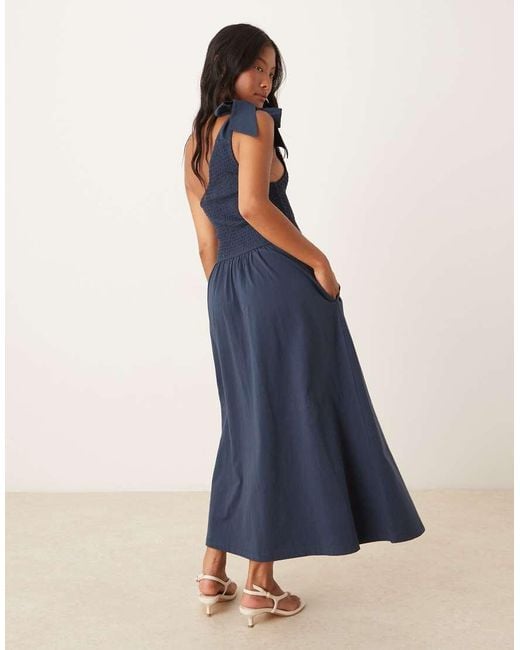 Nobody's Child Petite Blue Tie One-shoulder Shirred Midi Dress