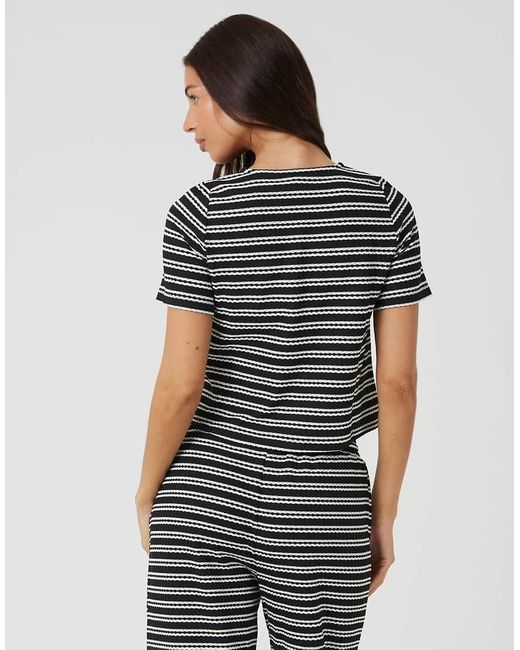 Brave Soul Black Textured Jersey Stripe Short Sleeve Top