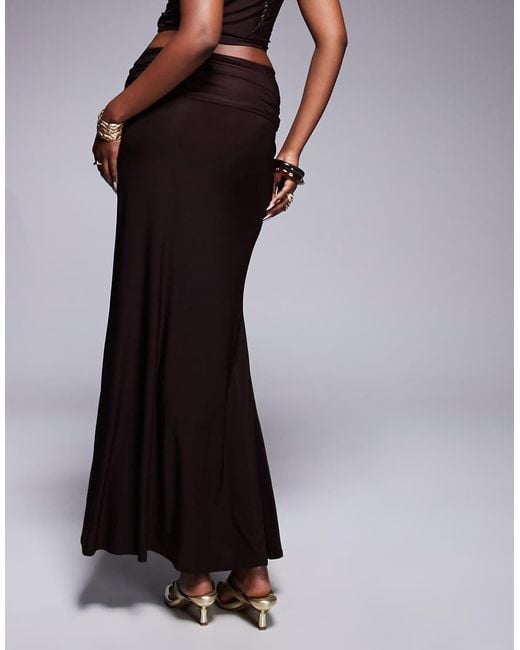 ASOS Brown Co-ord Drape Maxi Skirt With Gold Detail