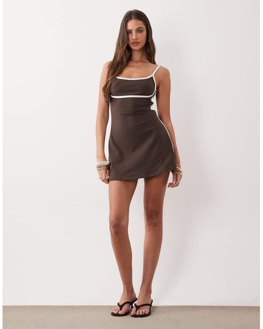 The Frolic Brown Exclusive Jersey Contrast Piping Cami Mini Dress