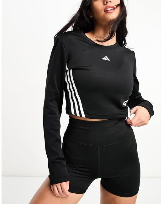 adidas Originals Adidas Training Hyperglam Side 3 Stripe Cropped Longsleeve Top in Black Lyst Australia
