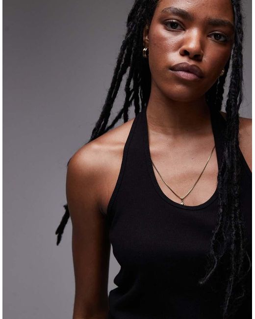 TOPSHOP Gray Ribbed Halter Top