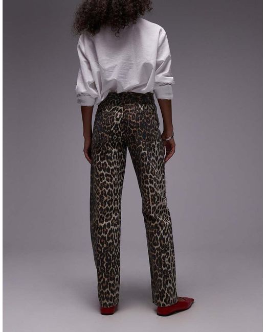 TOPSHOP Purple Longline Straight Leg Leopard Printed Trouser