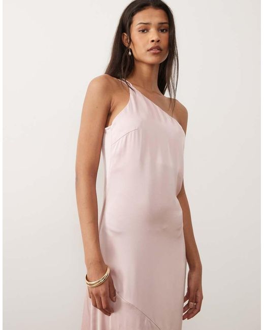 Vila Pink One Shoulder Strap Detail Satin Maxi Dress