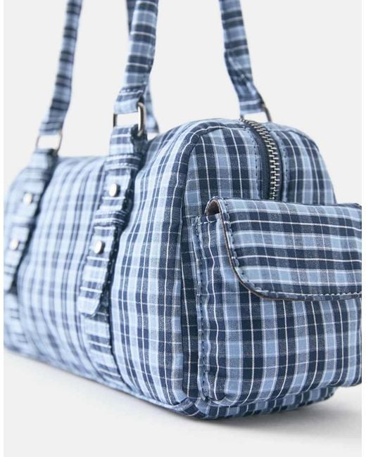 Pull&Bear Blue Check Print Shoulder Bag