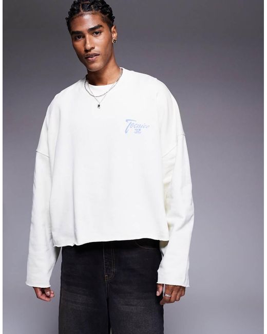 Sudadera Corta Blanca Extragrande Con Estampado En El Pecho Y Bajo Sin Rematar De -Neutro ASOS de hombre de color White