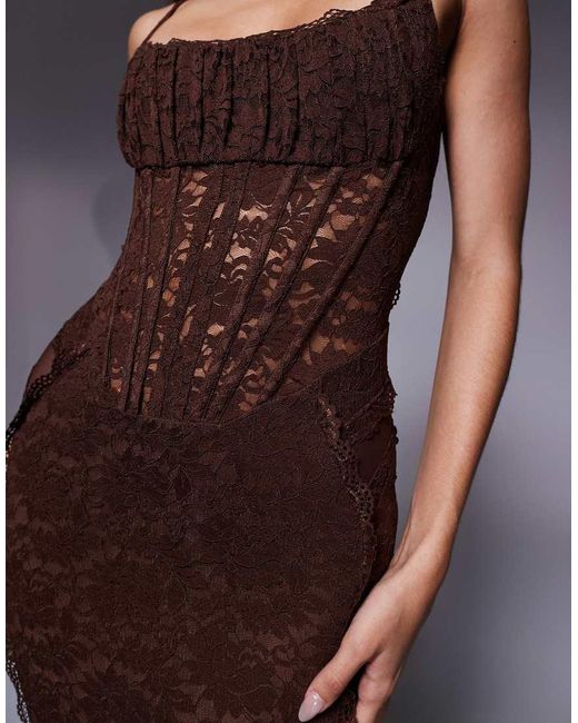 Murci Purple Exclusive Sheer Lace Corset Detail Cami Maxi Dress