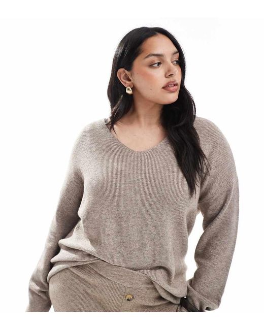 Jersey De Corte Suelto Con Cuello De Pico De Canalé De (Parte De Un Conjunto)-Neutro ONLY de color Gray