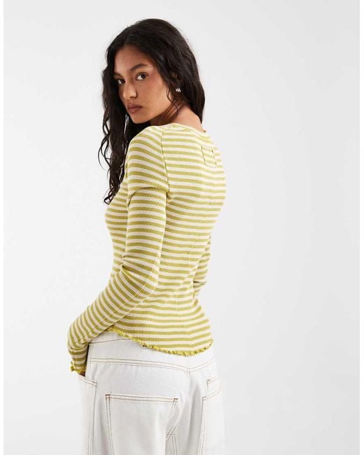 Free People Yellow Easy Does It Striped Long Sleeve T-shirt