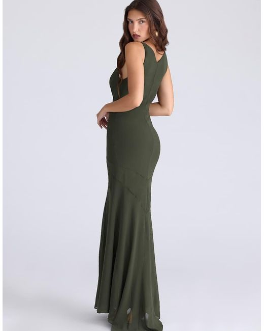 House Of Cb Green Sacha Forest Georgette Panelled Maxi Dress