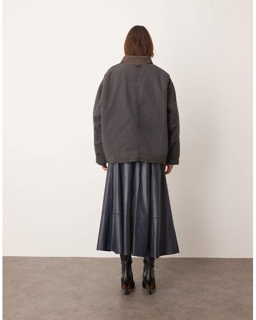 ARRANGE Gray Oversized Canvas Barn Jacket With Cord Collar Detail