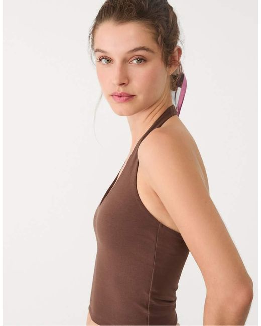 Stradivarius Brown Halter Crop Top