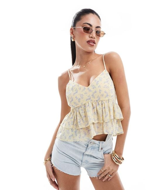 Hollister White Co-ord Floral Babydoll Top