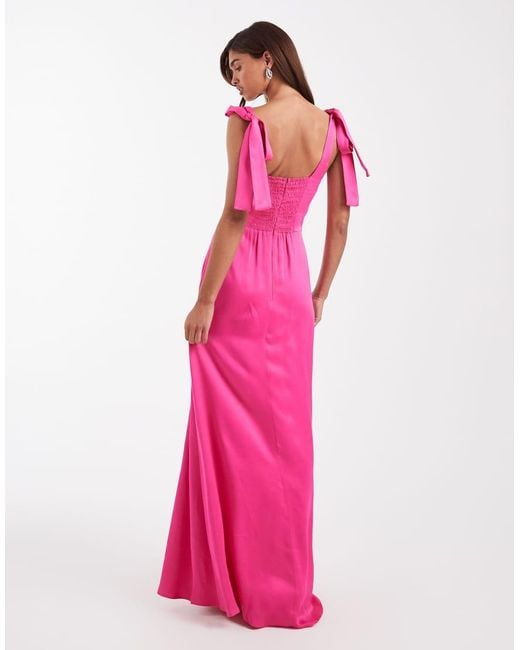 Maids To Measure Pink Bridesmaid Tie Shoulder Maxi Dress