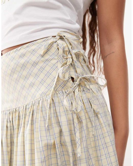 Gonna Lunga Gialla A Quadri Con Vita Scesa di Collusion in Natural