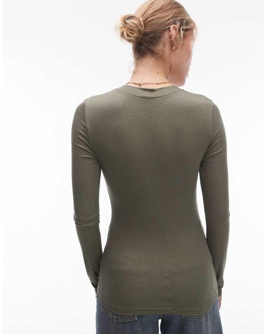 TOPSHOP Brown Premium Rib Long Sleeve Top