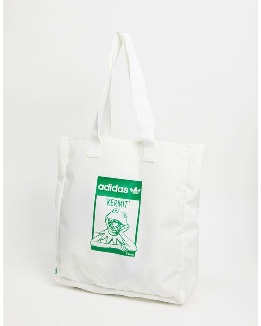 Adidas Originals White X Disney Unisex Tote Bag With Kermit The Frog Print