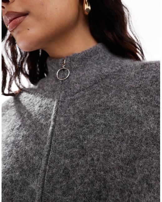 SELECTED Gray Femme Zip Thru Alpaca Blend Fluffy Cardigan With Pockets