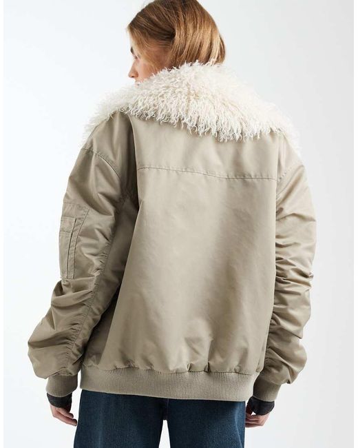 ASOS Natural Ma1 Parka Jacket With Shaggy Faux Fur