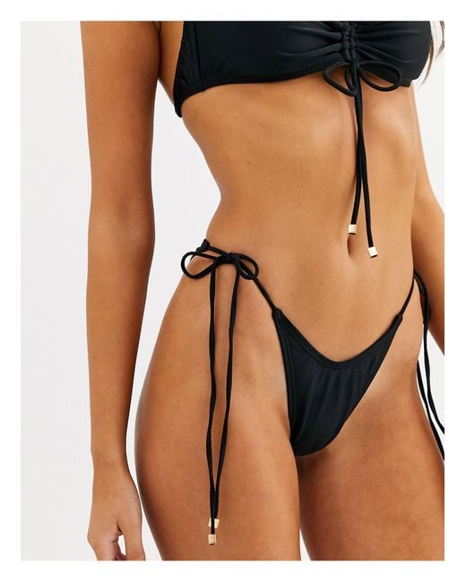 South Beach Black Exclusive Mix And Match Tie Side Bikini Bottom With Metal Details