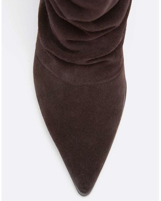 Stradivarius Brown Leather Slouchy Stiletto Ankle Boots