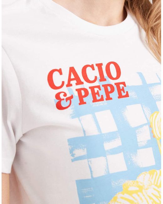 ONLY Red Regular Fit T-shirt With Pasta Print