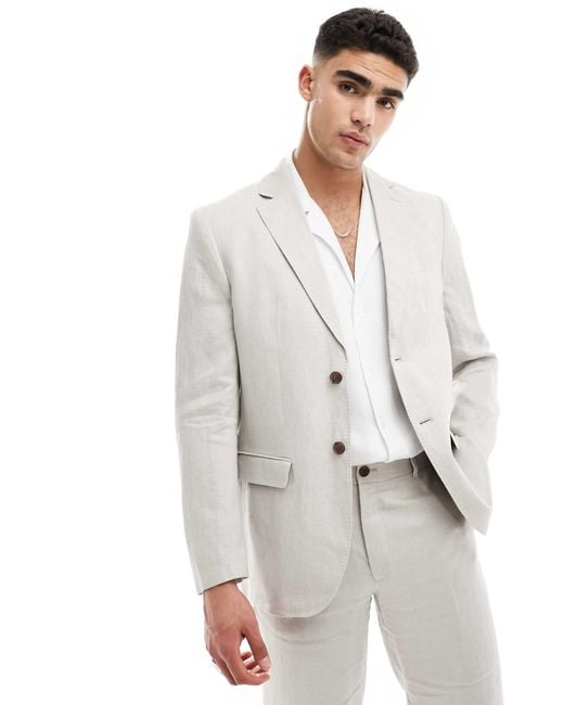 SELECTED White Linen Mix Suit Jacket for men