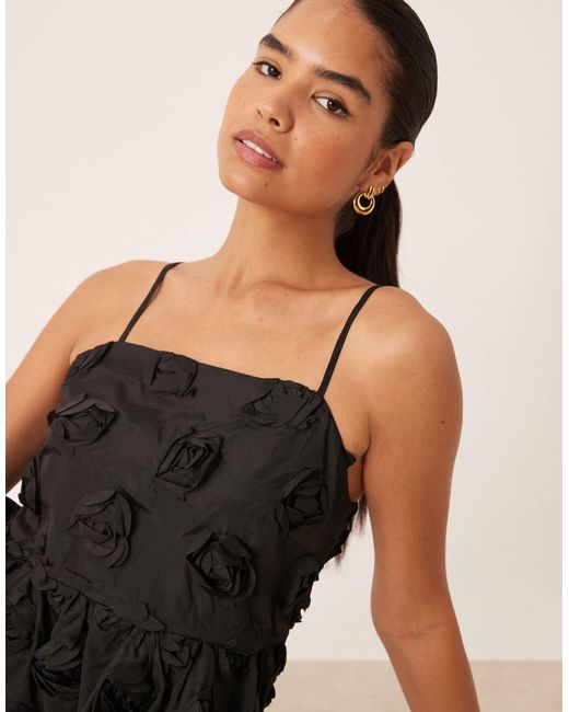 Y.A.S Black Premium 3d Floral Applique Midi Dress