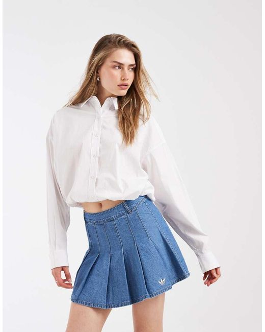 Adidas Originals White Denim Pleated Skirt