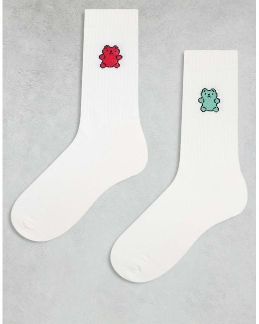 ASOS White 2 Pack Socks With Gummy Bear Graphic for men