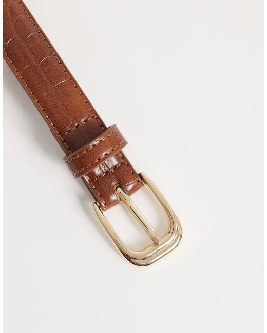 Mango Brown Faux Croc Belt