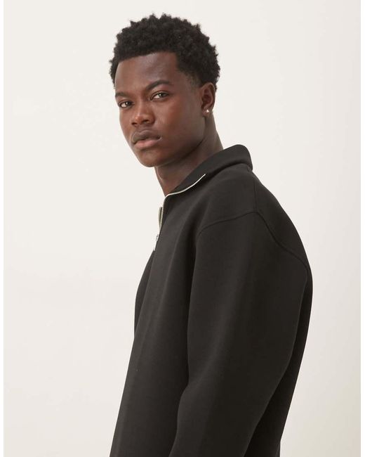 Sudadera Negra Extragrande Con Cuello Alzado Y Cremallera Corta De Tejido Grueso Efecto Neopreno De ASOS de hombre de color Black