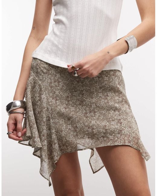 Monki Natural Asymmetric Chiffon Mini Skirt